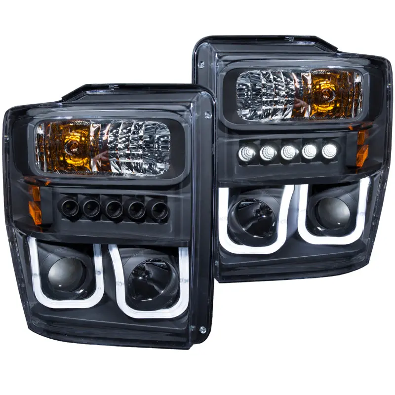 Anzo 2008-2010 Ford F-250 Projector Headlights W/ U-Bar Black 1