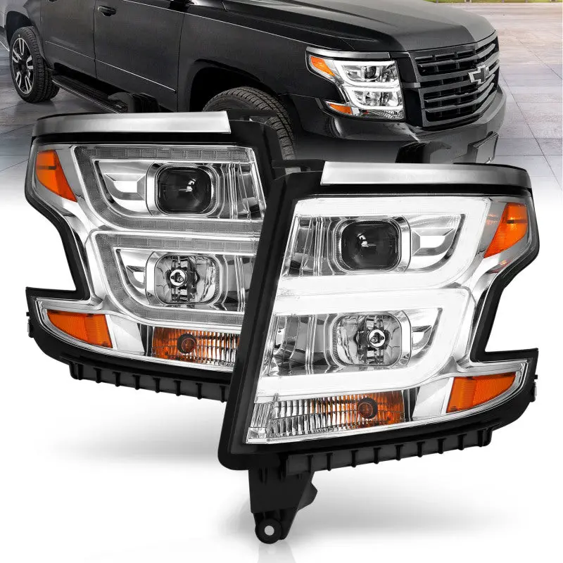 Anzo 2015-2020 Chevy Tahoe Projector Headlights Plank Style Chrome W/Drl 1