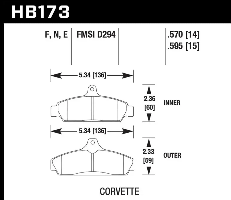 Hawk 84-87 Chevy Corvette 5.7 Hps Street Front Brake Pads 1