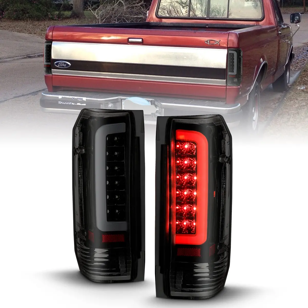 8796 F150/F250/F350/F450/8896 Bronco Led Tail Lights Black Housing Smoke Lens 1
