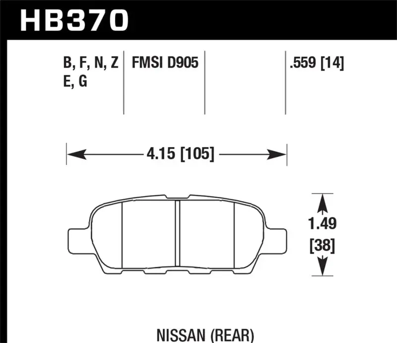 Hawk 03-07 350Z / G35 / G35x W/O Brembo Hp+ Street Rear Brake Pads 2