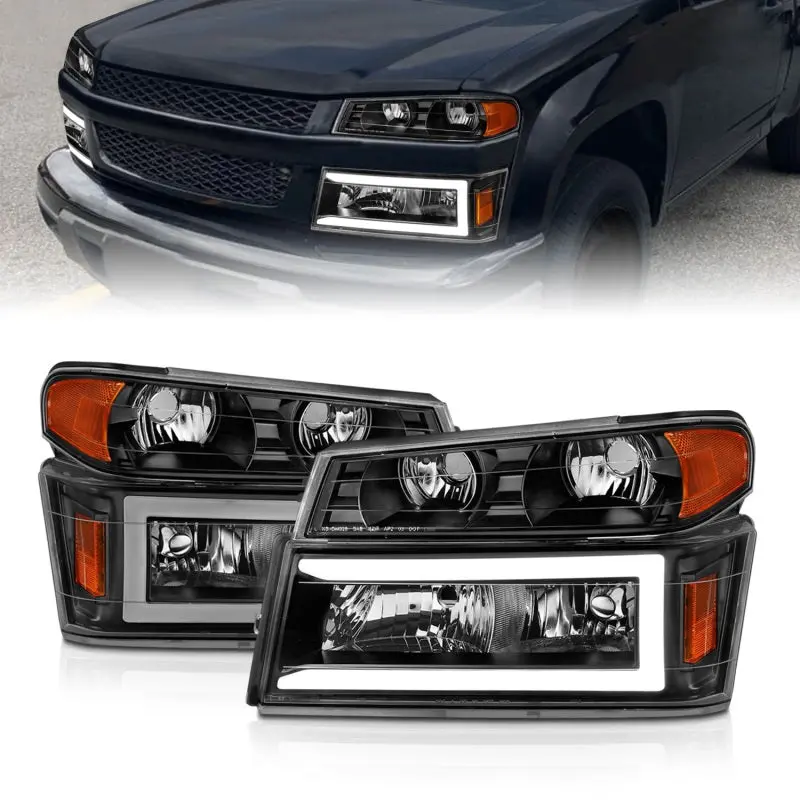 Anzo 04-12 Gm Colorado/Canyon/I-Series Crystal Headlights - W/ Light Bar Black Housing 4Pcs 1
