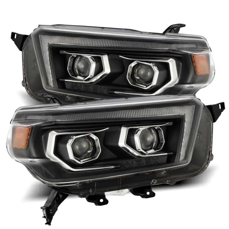 Alpharex 10-13 Toyota 4Runner Pro-Series Projector Headlights Plank Style Black W/Seq Signal/Drl 1