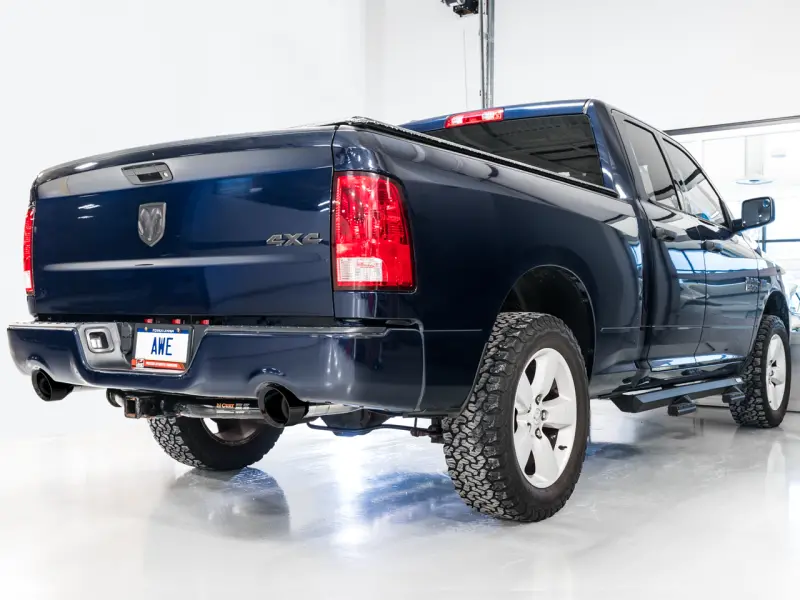 Awe Tuning 09-18 Ram 1500 5.7L (W/Cutouts) 0Fg Dual Rear Exit Cat-Back Exhaust - Diamond Black Tips 1
