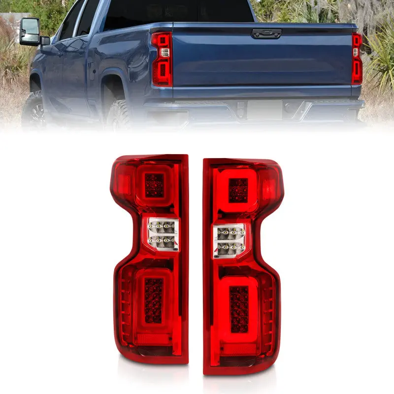 Anzo 19-21 Chevy Silverado Work Truck Full Led Tailights Chrome Housing Red Lens G2(W/C Light Bars) 1