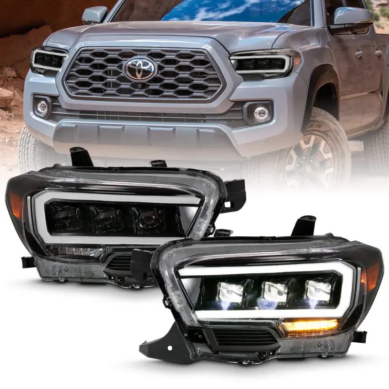 Anzo 2016-2020 Toyota Tacoma Led Projector Headlights Plank Style Black W/ Amber (For Halogen Drl) 1