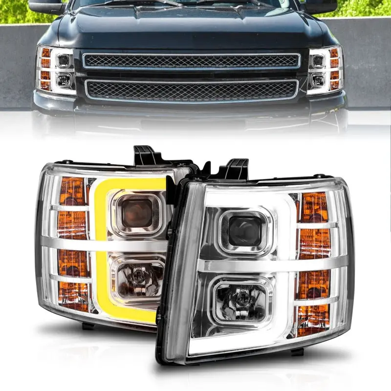 Anzo 2007-2013 Chevrolet Silverado 1500 Projector W/ Light Bar Chrome Housing W/ Sequential 1