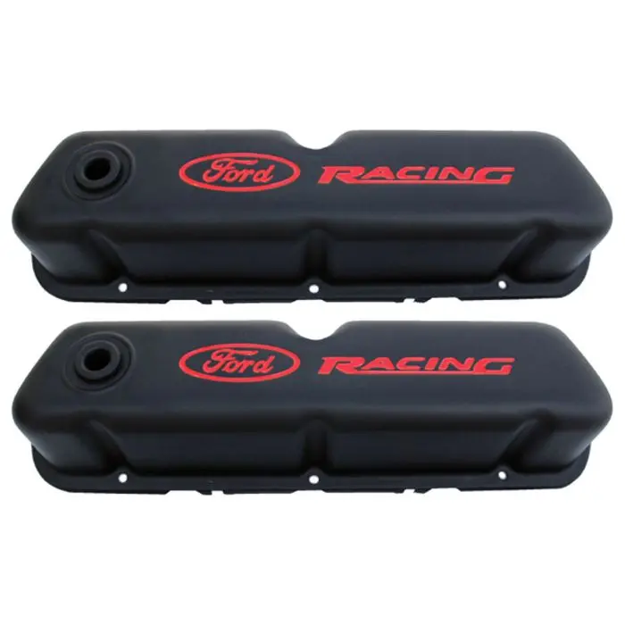 Black Steel Valve Cover Set With Ford Racing Logo 1