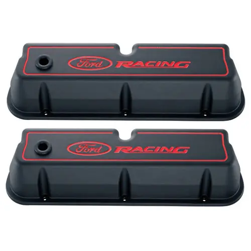 Die Cast Aluminum Valve Cover Set With Ford Racing Logo - Black 1