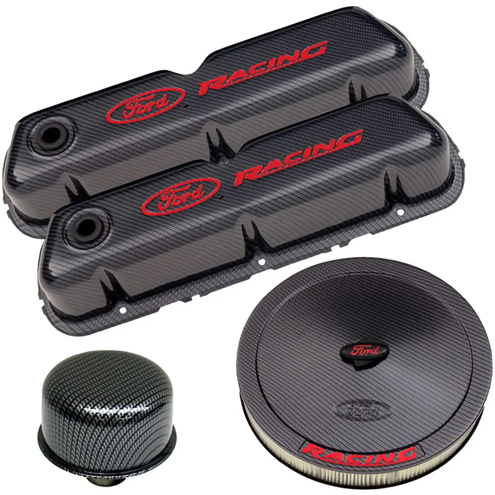 Engine Dress Up Kit C/F With Ford Racing Logo - Carbon Fiber Style 1