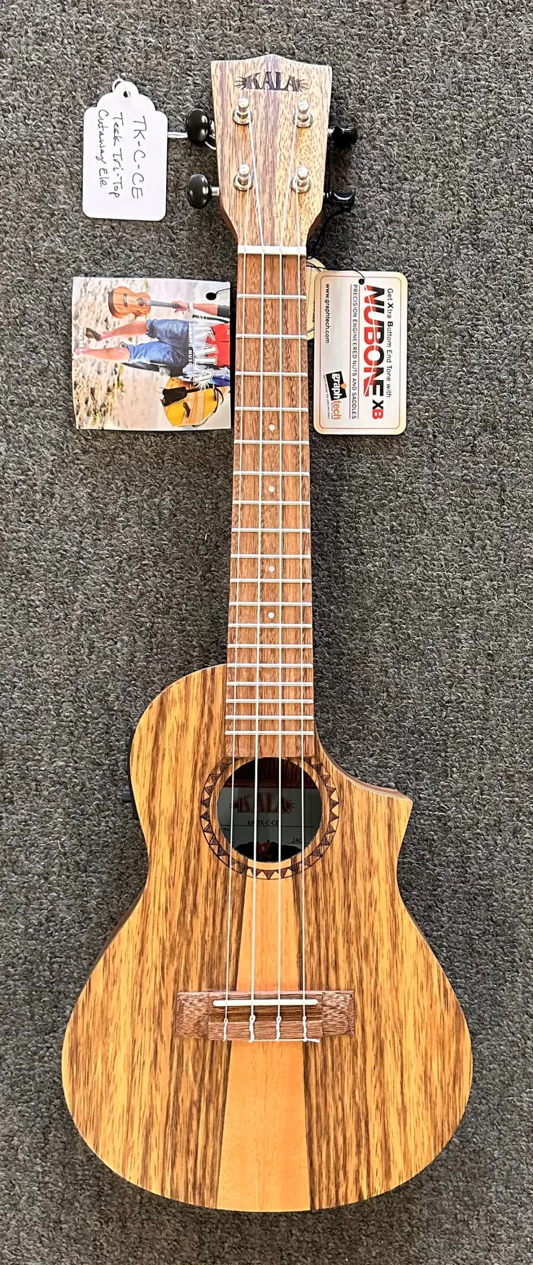 Kala Ka-Tk-C-Ce Teak Tri-Top Concert Ukulele With Cutaway & Eq 1