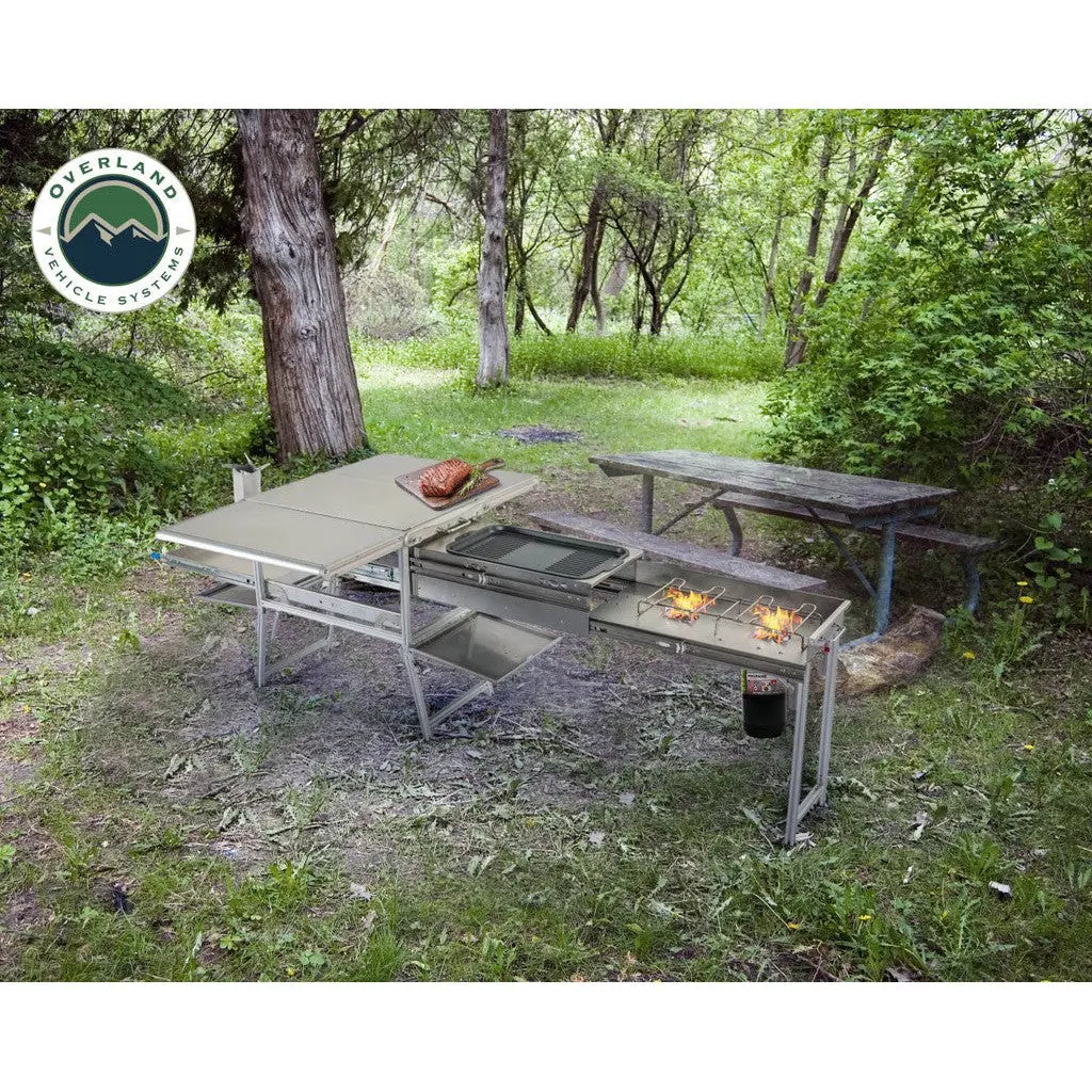 Komodo Camp Kitchen - Dual Grill, Skillet, Folding Shelves, And Rocket Tower - Stainless Steel 1