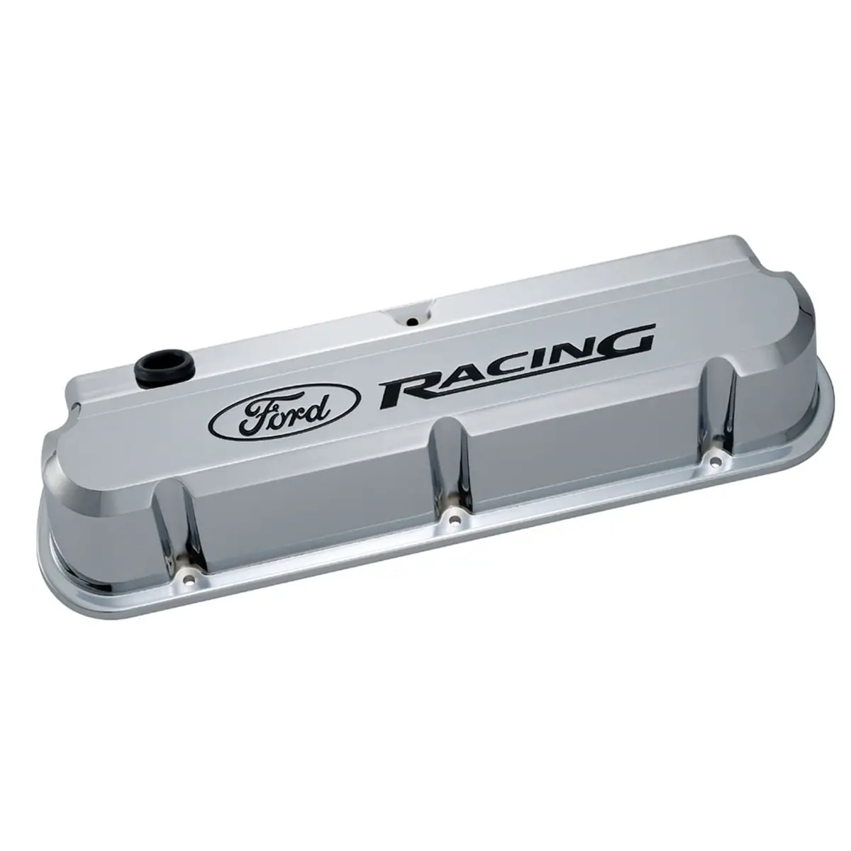 Slant Edge Valve Cover Set With Ford Racing Logo - Chrome 1