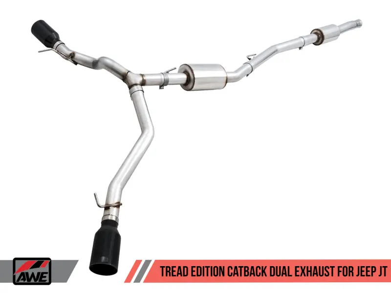 Awe Tuning 20-21 Jeep Gladiator Jt 3.6L Tread Edition Cat-Back Dual Exhaust - Diamond Black Tip 1
