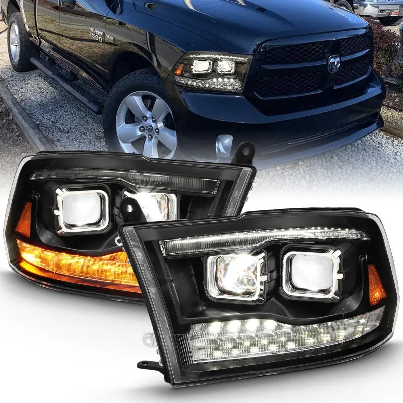 Anzo 2009-2018 Dodge Ram 1500 Led Projector Plank Style Switchback H.L Halo Black Amber (Oe Style) 1