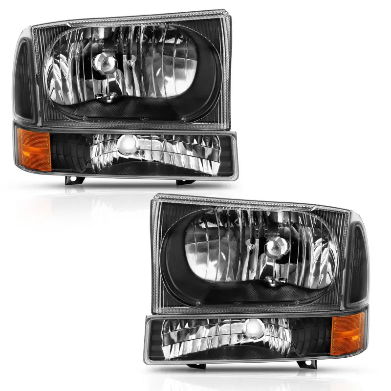 Anzo 2000-2004 Ford Excursion Crystal Headlight W/ Corner Light Black Amber (W/O Bulb) 1