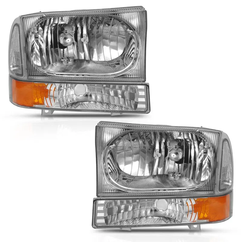 Anzo 2000-2004 Ford Excursion Crystal Headlight W/ Corner Light Chrome Amber (W/O Bulb) 1