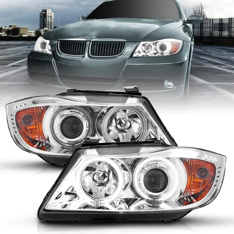 Anzo 2006-2008 Bmw 3 Series E90-E91 Projector Headlights W/ Halo W/ Led Bar Chrome (Ccfl) 2
