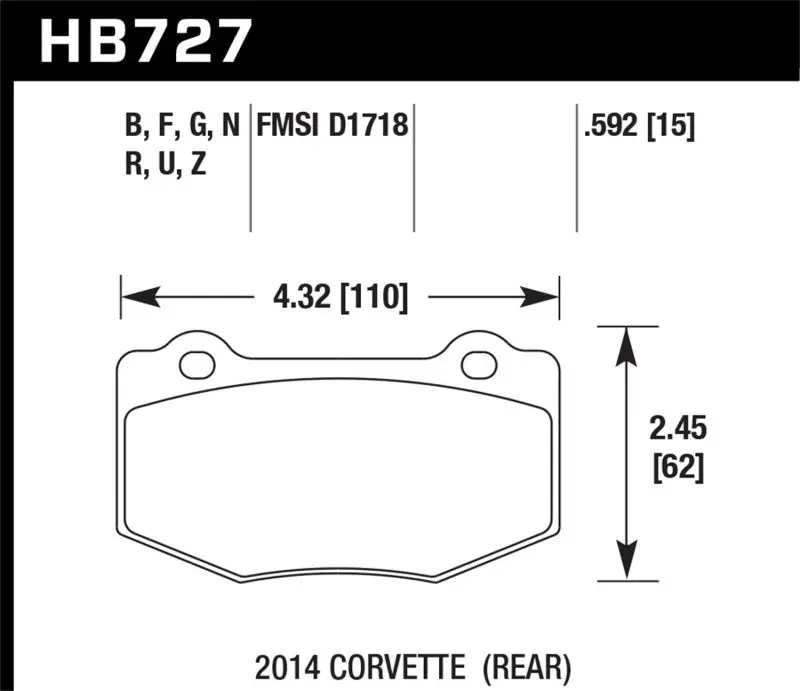 Hawk 2014 Chevrolet Corvette Pc Rear Brake Pads 2