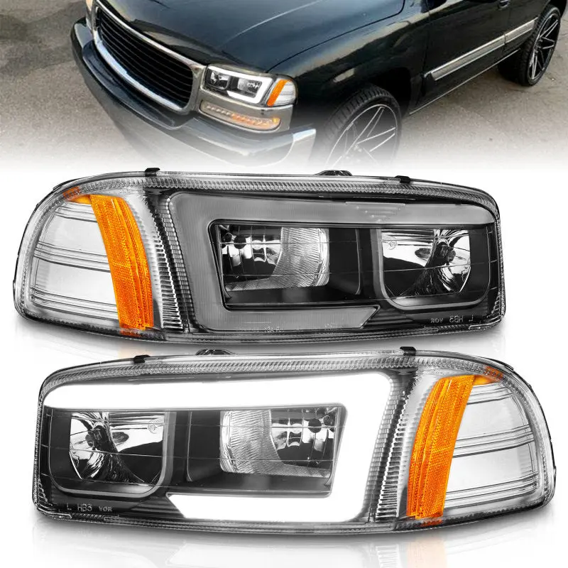 Anzo 99-17 Gmc Sierra/Denali Headlights Black Amber (W/C Light Bars) 1