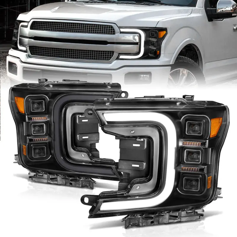 Anzo 18-20 Ford F-150 Full Led Projector Smoke Bar Style Headlights Black Amber 2
