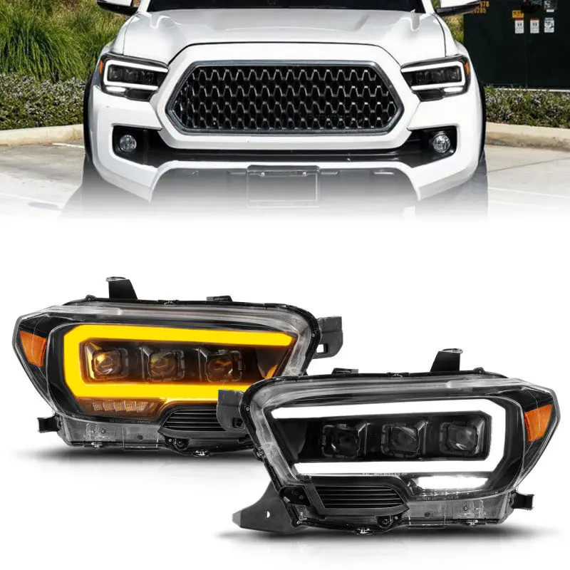 Anzo 16-22 Toyota Tacoma Led Projector Headlights W/ Light Bar Sequential Black Housing W/Initiation 1