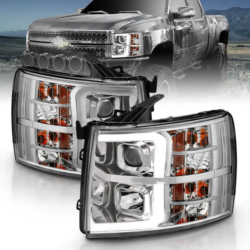 Anzo 2007-2013 Chevy Silverado 1500/2500/3500 Projector Plank Style Chrome Amber 1