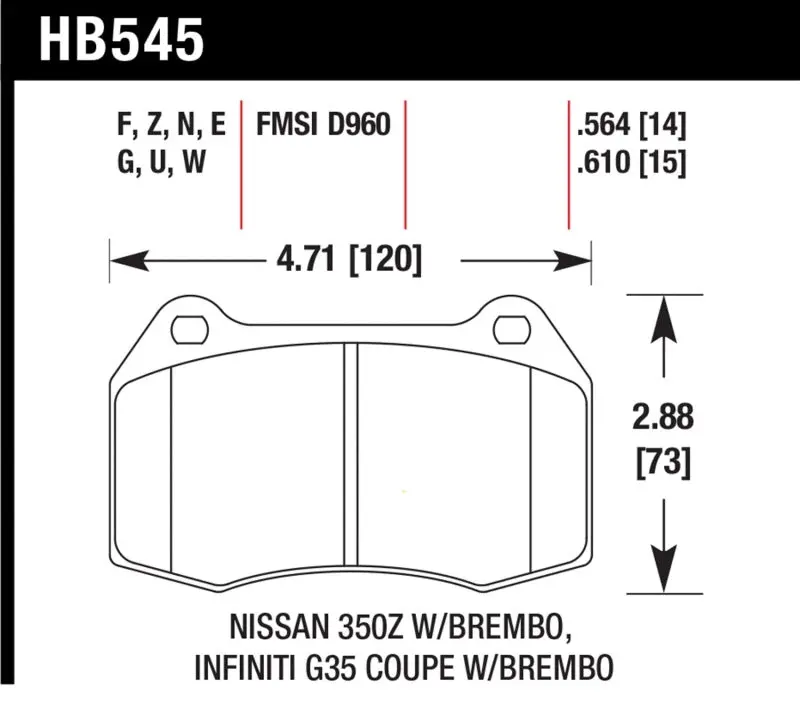 Hawk 03-07 G35/350Z W/ Brembo Hp+ Street Front Brake Pads 2