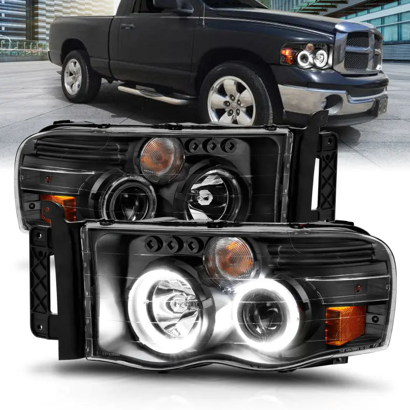 Anzo 2002-2005 Dodge Ram 1500 Projector Headlights W/ Halo Black Clear Amber 1
