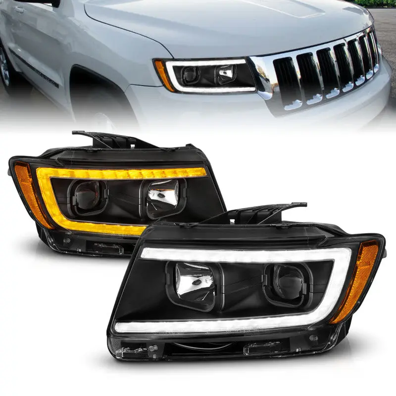 Anzo 11-13 Jeep Grand Cherokee (Factory Halogen Only) Projector Headlights W/Light Bar Swtchbk Black 1