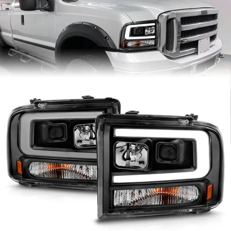 Anzo 99-04 Ford F250/F350/F450/Excursion (Excl 99) Projector Headlights - W/ Light Bar Black Housing 1