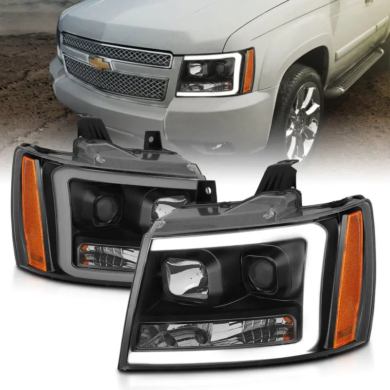 Anzo 07-14 Chevy Tahoe Projector Headlights W/ Plank Style Design Black W/ Amber 2