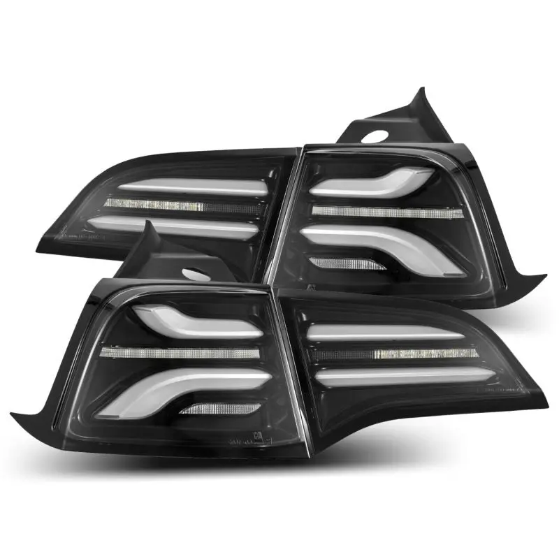 Alpharex 17-22 Tesla Model 3 Pro-Series Led Tail Lights Jet Black W/Seq Sig 1
