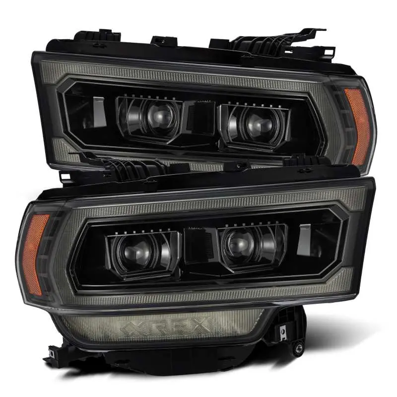 Alpharex 19-21 Ram 2500 Luxx Led Proj Headlights Plank Style Alpha Blk W/Activ Light/Seq Signal/Drl 1