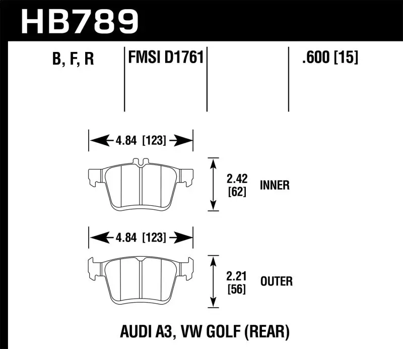 Hawk 15-20 Audi A3/S3 Performance Ceramic Street Rear Brake Pads 1