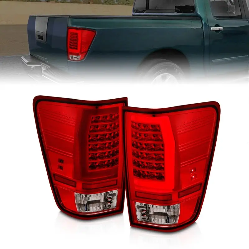 Anzo 04-15 Nissan Titan Full Led Tailights Chrome Housing Red/Clear Lens 1