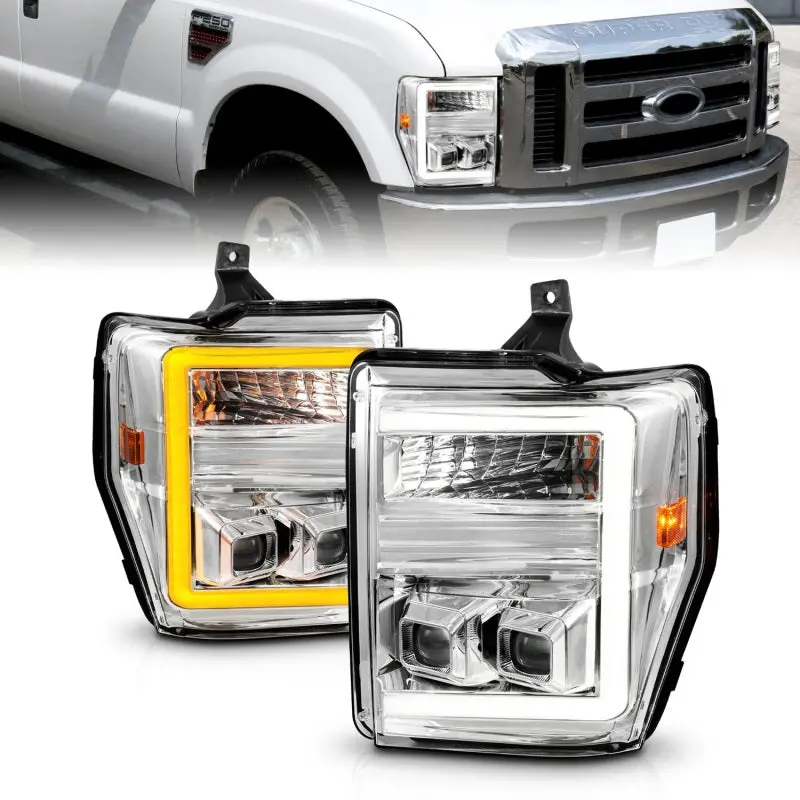 Anzo 08-10 Ford F-250 - F-550 Super Duty Projector Headlights W/ Light Bar Switchback Chrome Housing 1