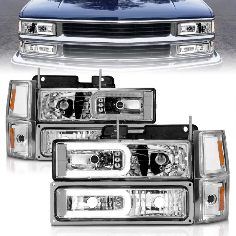 Anzo 88-98 Chevrolet C1500 Crystal Headlights W/Light Bar Chrome Housing W/ Signal Side Markers 8Pcs 1