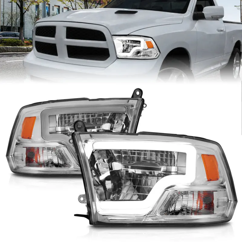 Anzo 2009-2020 Dodge Ram 1500 Full Led Square Projector Headlights W/ Chrome Housing Chrome Amber 1