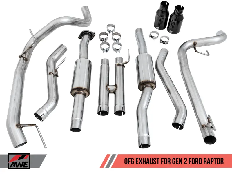 Awe Tuning 2017+ Ford Raptor 0 Fg Performance Exhaust System - W/ Diamond Black Tips 2