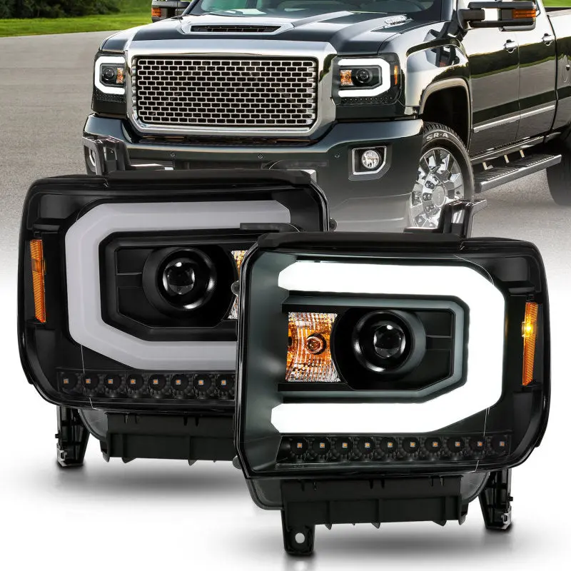 Anzo 2014-2015 Gmc Sierra 1500 Projector Headlights W/ Light Bar Black Housing (Halogen Type) 1