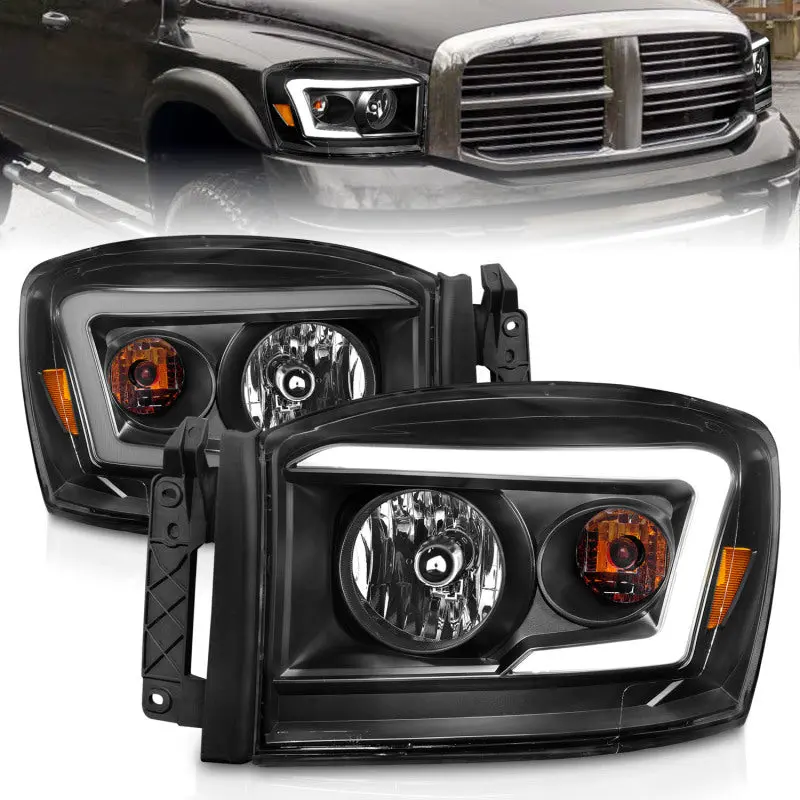 Anzo 06-09 Dodge Ram 1500/2500/3500 Headlights Black Housing/Clear Lens (W/ Light Bars) 1