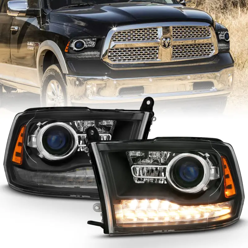 Anzo 2009-2018 Dodge Ram 1500 Projector Headlights Plank Style Halo W/Switchback Matte Black 1