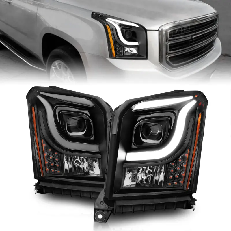 Anzo 15-17 Gmc Yukon/Yukon Xl Projector Headlights Black Housing/Clear Lens (W/ Light Bars) 2