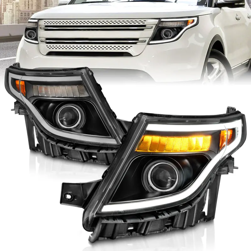 Anzo 11-15 Ford Explorer (W/Factory Halogen Hl Only) Projector Headlights W/Light Bar Black Housing 1