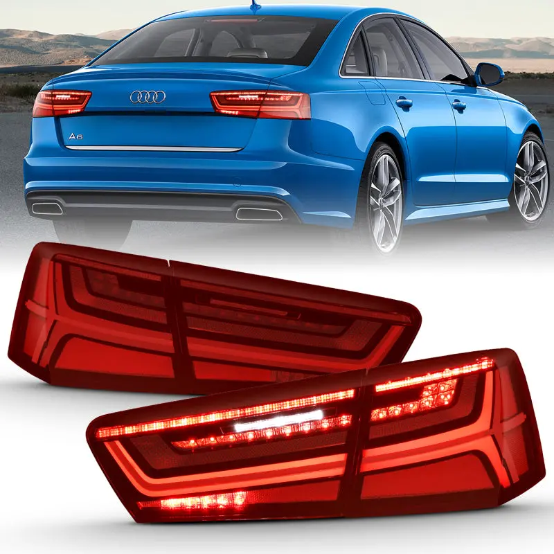 Anzo 2012-2018 Audi A6 Led Taillight Black Housing Red/Clear Lens 4 Pcs (Sequential Signal) 1