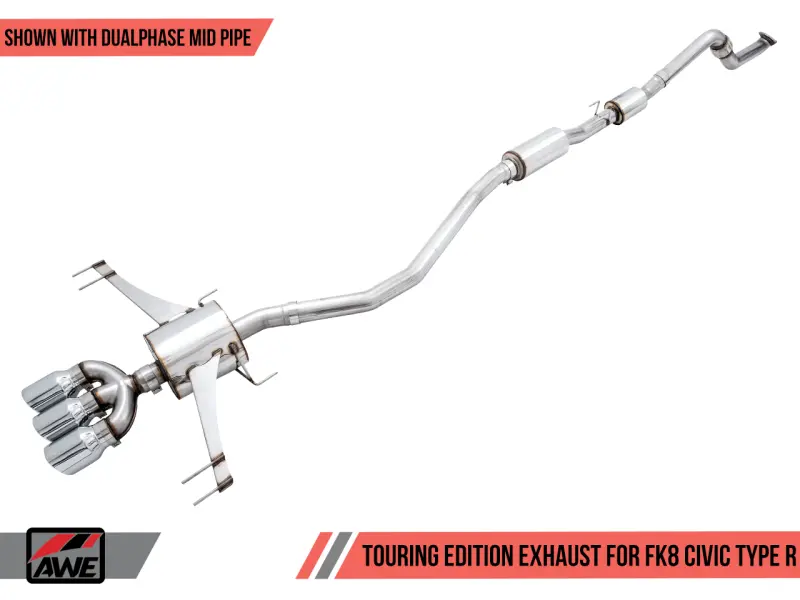 Awe Tuning 2017+ Honda Civic Type R Touring Edition Exhaust W/Front & Mid Pipes - Chrome Silver Tips 1
