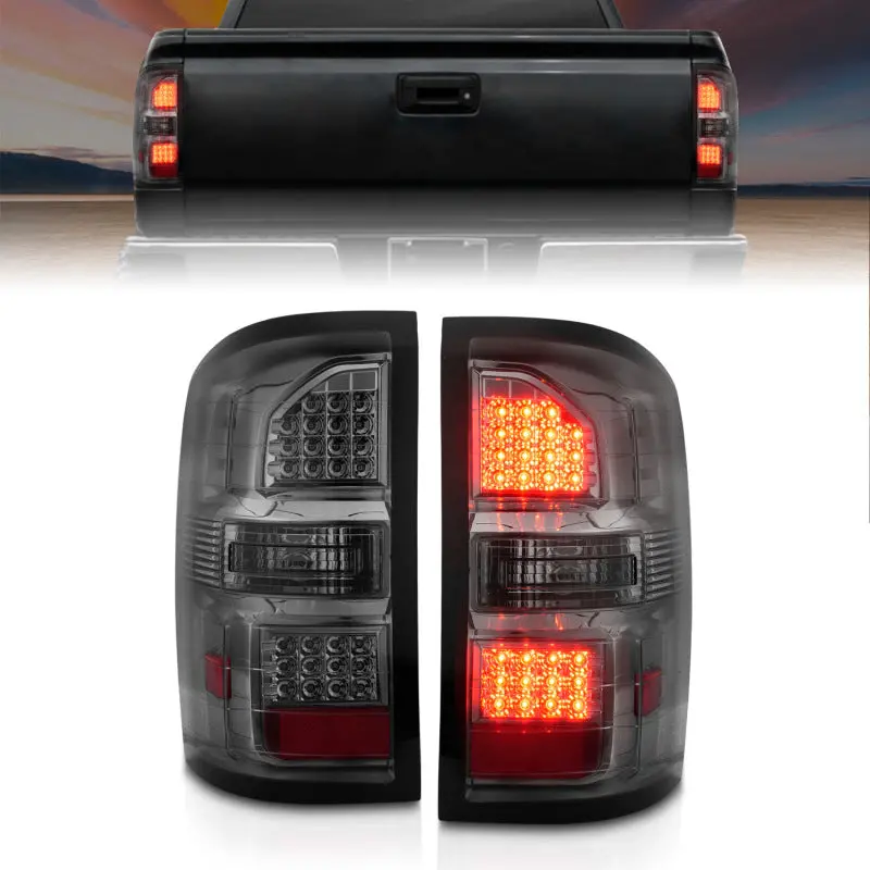 Anzo 2014-2018 Gmc Sierra Led Tail Lights Black Housing Smoke Lens 1