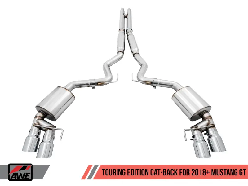 Awe Tuning 2018+ Ford Mustang Gt (S550) Cat-Back Exhaust - Touring Edition (Quad Chrome Silver Tips) 2