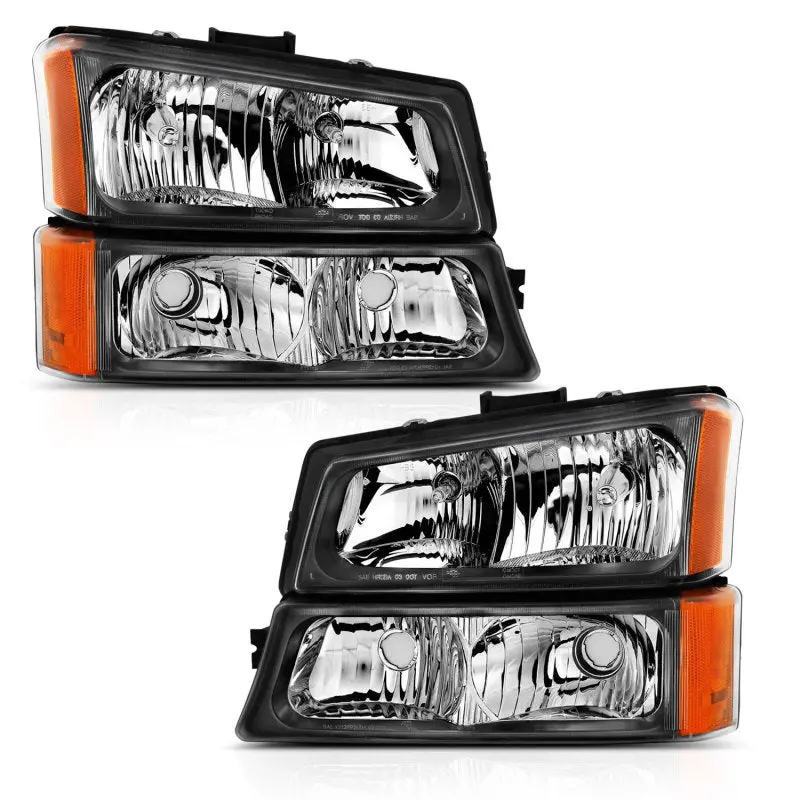 Anzo 2003-2006 Chevy Silverado Crystal Headlight W/ Signal Light Black Amber (4 Pcs) 1